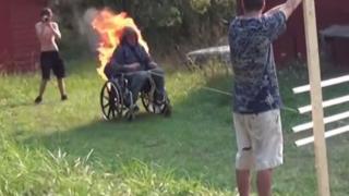 Watch Wheelchair On Fire Stunt Goes Horribly Wrong Video
