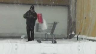 Watch Walmart Employee Shoveling Snow Video