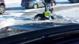 Watch Guy Laughing At Kids Slipping On Ice Video