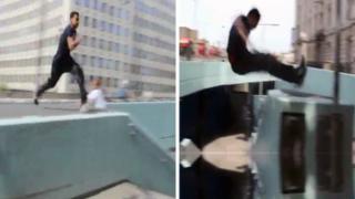 Watch Parkour Gap Jump Leaves Him Butthurt Video