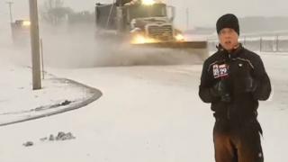 Watch Reporter Goes Up Against Snow Plow Video