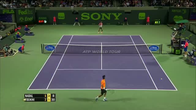 Watch Rafael Nadal Hits Hot Shot Against Fognini Miami 2014 (Tennis Video) Video