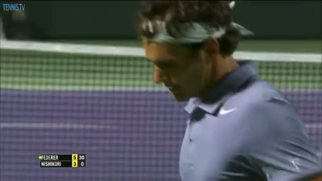 Watch Federer Rips Backhand Hot Shot Against Nishikori in Miami (Tennis Video) Video
