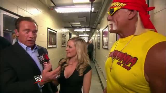 Watch Hulk Hogan, Arnold Schwarzenegger and his "Sabotage" co-star, Joe Manganiello, talk about their Expe: WWE Video Video