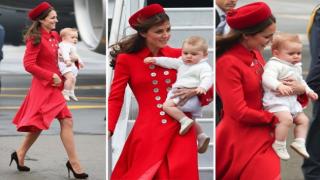 Watch Kate Middleton Wears Scarlet Coat, Prince George Sports Shorts, as Royal Family Lands in New Zealand Video