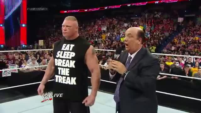 Watch Paul Heyman and Brock Lesnar address the end of The Streak: WWE Raw, April 7, 2014 Video