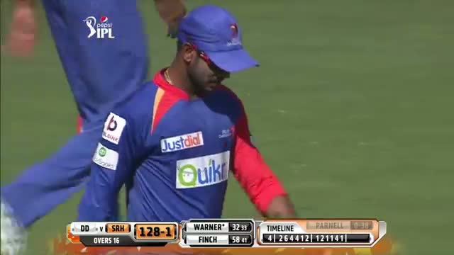 Watch SRH vs DD - Match 12 - David Warner was dropped on 0 and 31, and he ends up scoring 58 - PEPSI IPL 2014 (25 April 2014) Video