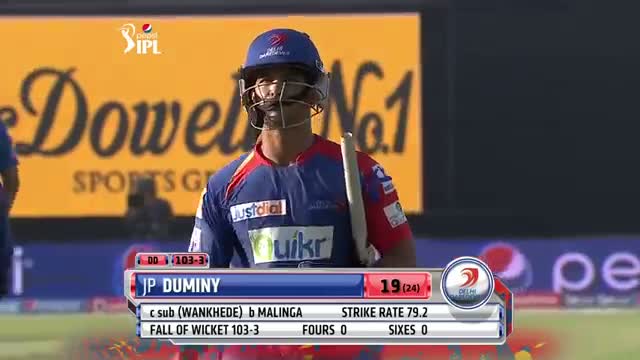 Watch DD vs MI - Match 16 - Block Hole Master Lasith Malinga gets 2 wickets - PEPSI IPL 2014 (27 April 2014) Video