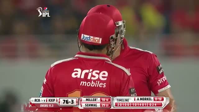 Watch KXIP vs RCB - Match 18 - David Miller hit 3 consecutive 4's in Albie Morkel over - PEPSI IPL 2014 (28 April 2014) Video