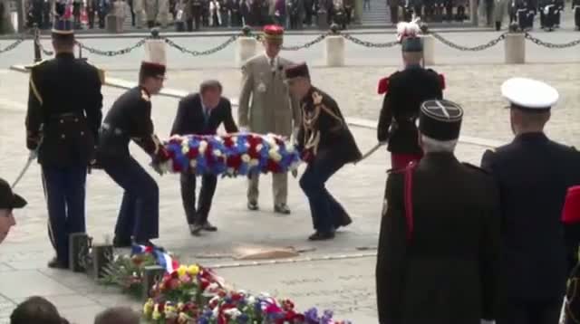 Watch Hollande Lays Wreath for VE Day Anniversary Video