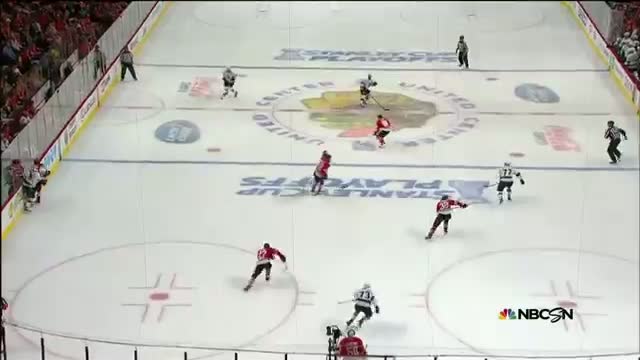 Watch Johnny Oduya rushes up the ice to beat Quick Video