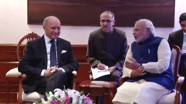 Watch French Foreign Minister calls on PM Narendra Modi Video