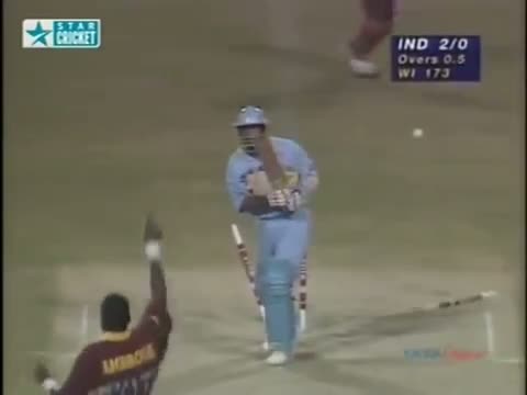 Watch Curtly Ambrose destroying the stumps - India v West Indies Video
