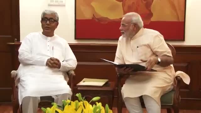 Watch Tripura CM Manik Sarkar calls on PM Narendra Modi Video