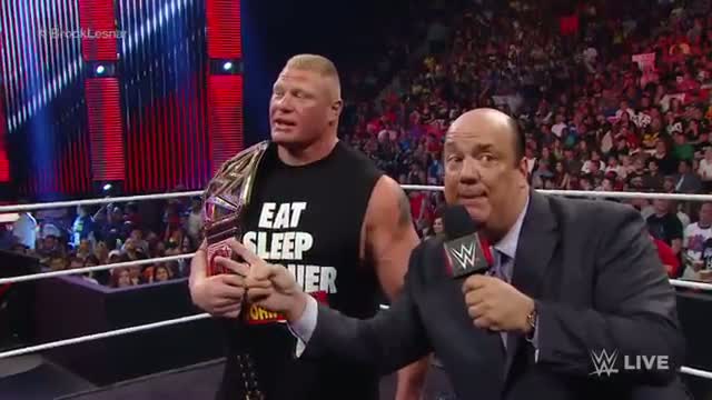 Watch Brock Lesnar receives the new WWE World Heavyweight Championship: WWE Raw, Aug. 18, 2014 Video
