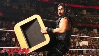 Watch Roman Reigns crashes Seth Rollins and Kane's "eulogy" for Dean Ambrose: WWE Raw, Aug. 25, 2014 Video