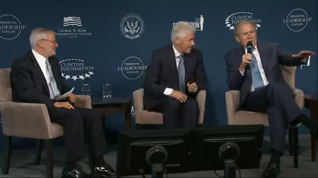 Watch Clinton, Bush Laugh While Launching New Program Video