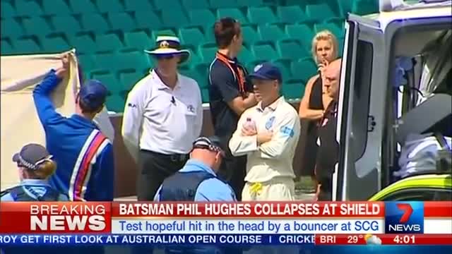 Watch Batsman Phil Hughes collapses at Shield Video