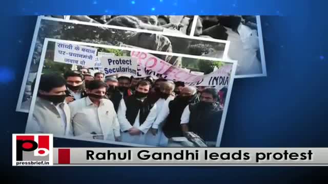 Watch Rahul Gandhi leads protest against Narendra Modi-led BJP govt Video