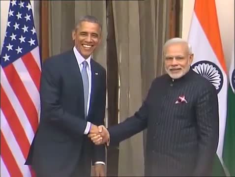 Watch PM Modi receives US President Barack Obama at Hyderabad House Video