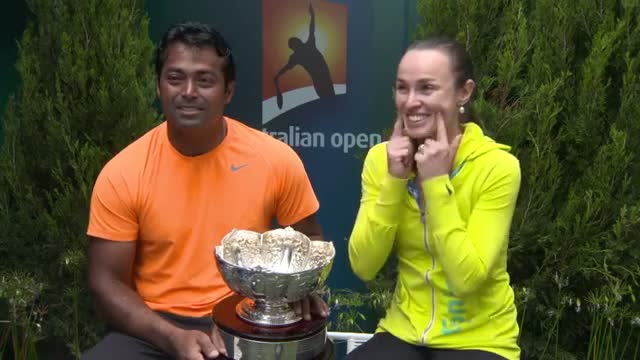 Watch Mixed doubles Martina Hingis and Leander Paes interview - Australian Open 2015 Video