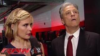 Watch Jon Stewart reacts to his confrontation with Seth Rollins: WWE Raw, March 2, 2015 Video