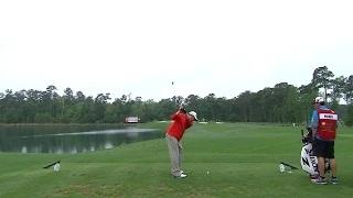 Watch J.B. Holmes' tee shot crashes into the flagstick on No. 7 at Shell Video