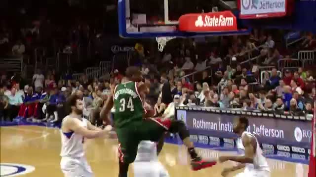 Watch NBA: Giannis Antetokounmpo Spins and Smashes on Jerami Grant Video