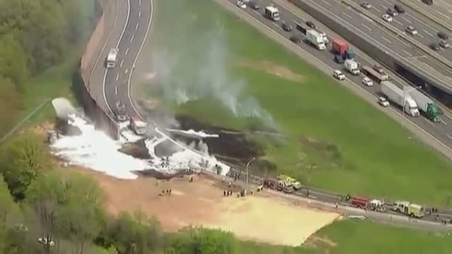 Watch Tanker Truck Crashes on NJ Turnpike  Video