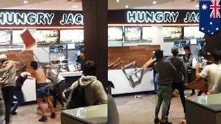 Watch Fast food brawl: wild teenage brawl erupts at Perth Hungry Jack's Video