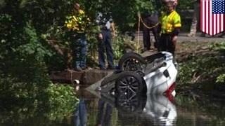 Watch Framingham car crash: woman survives after car submerged in pond overnight Video