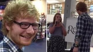 Watch Ed Sheeran Crashes Fan's Mall Performance Of 'Thinking Out Loud' Video