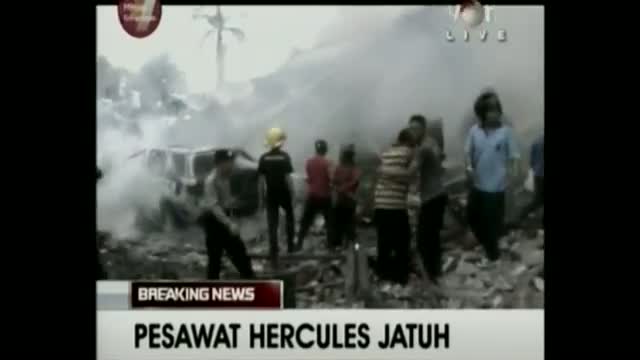 Watch Indonesian Military Plane Crashes in City Video