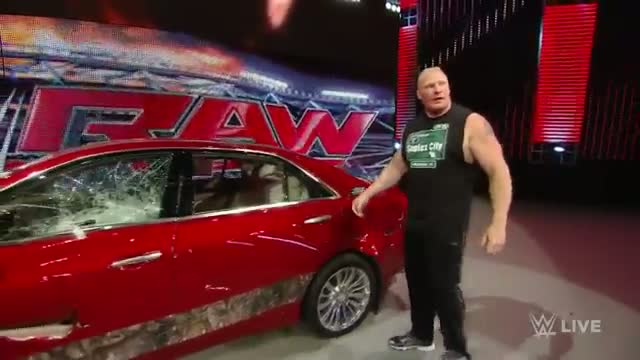 Watch Brock Lesnar destroys J&J Security's prized Cadillac: WWE Raw, July 6, 2015 Video