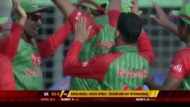 Watch Nasir Hossain gets du Plessis, Rossouw and Abbott - Ban vs SA 2nd ODI 2015 Video