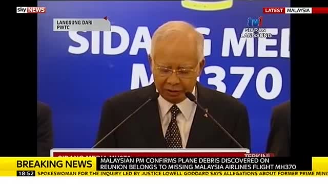 Watch MH370 debris confirmed: Malaysia PM Confirms Plane Debris Belongs To MH370 Video