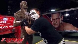 Watch Sting destroys Seth Rollins statue: WWE Raw, September 7, 2015 Video
