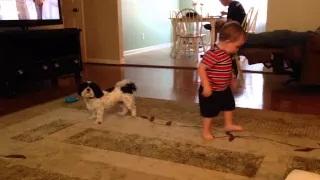 Watch Dog and Kid Spin in Circles Video