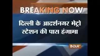 Watch Ruckus Created Outside Adarsh Nagar Metro Station in Delhi Video