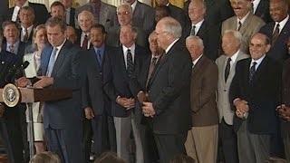 Watch President Bush shares a laugh with Yogi Berra Video