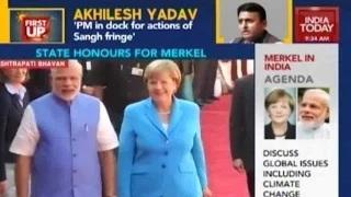 Watch Modi Welcomes Angela Merkel In Delhi, To Discuss Indo-German Ties Video
