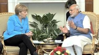 Watch PM Modi in a meeting with Chancellor of Germany, Angela Merkel at Hyderabad House in New Delhi Video
