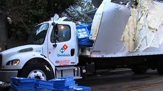 Watch Pizza Truck Crashes, Spilling Dough On Road Video