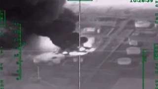 Watch Russian Airstrikes destroy ISIS oil refueling plant and fuel tankers Video