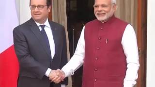 Watch PM Modi meets French President Hollande at Hyderabad House Video