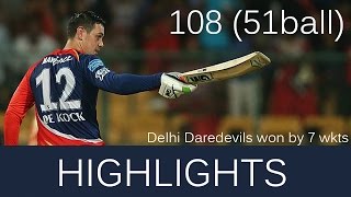 Watch IPL 2016 : RCB vs DD - bangalore vs delhi  - Quinton de Kock 100 Video