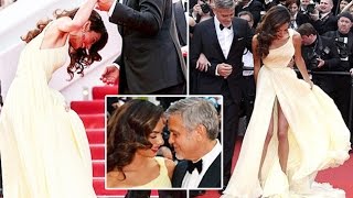 Watch George Clooney's Wife Amal STRUGGLES With Dress @ Cannes Film Festival 2016 Video