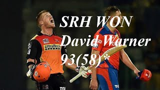Watch IPL 2016 Qualifier 2: GL Vs SRH - David Warner 93(58) and Bipul Sharma Helps SRH Win Video