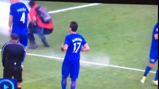 Watch UEFA Euro 2016 - Croatia fans thrown an exploding firework towards a steward Video
