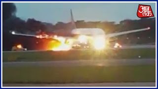 Watch Singapore Airlines Plane Catches Fire  During Emergency Landing Video